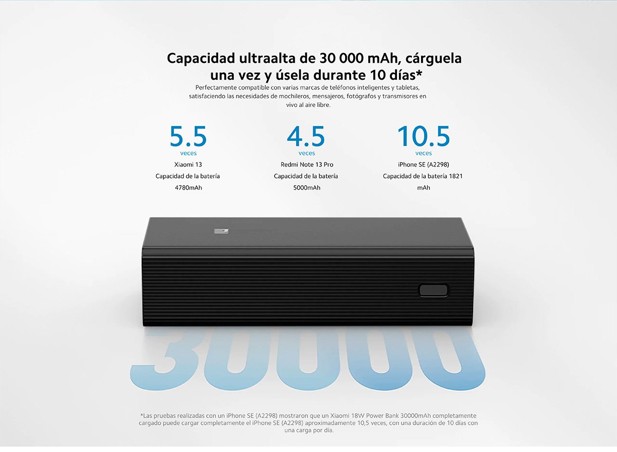 Batería portatil o Power bank Xiaomi 30000mAh 18W